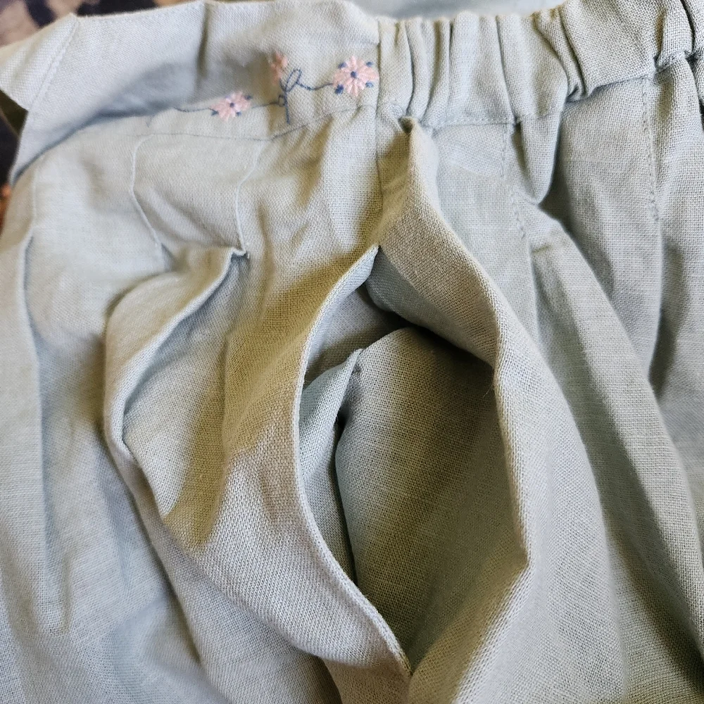 The Sunday Collective Kids NWT PinaforeSage Embroidered Dress Linen/Cotton Blend